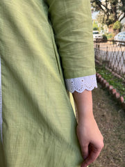 Pista green A-line kurta with Handblock duppata