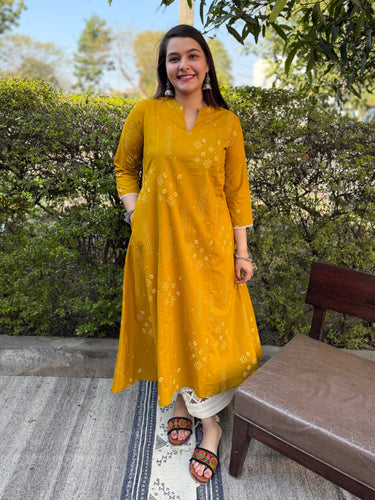 Mustard geometric Aline Kurta