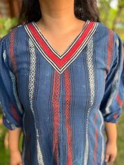 Indigo Lines Handblock dress with pockets - MYSANSKRITAM