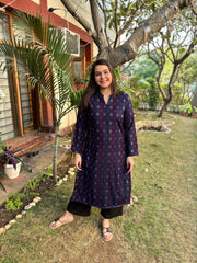 Dark blue geometric woollen kurta