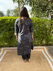 Dark blue overall floral kurta