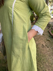 Pista green A-line kurta with Handblock duppata