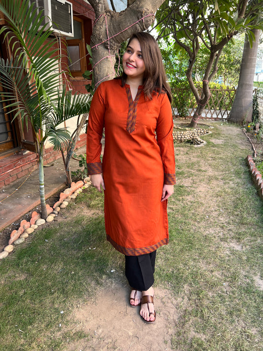 Rust woollen Border kurta - MYSANSKRITAM