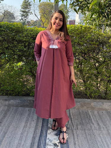 Pink A-line Embroidered Co-ord Set