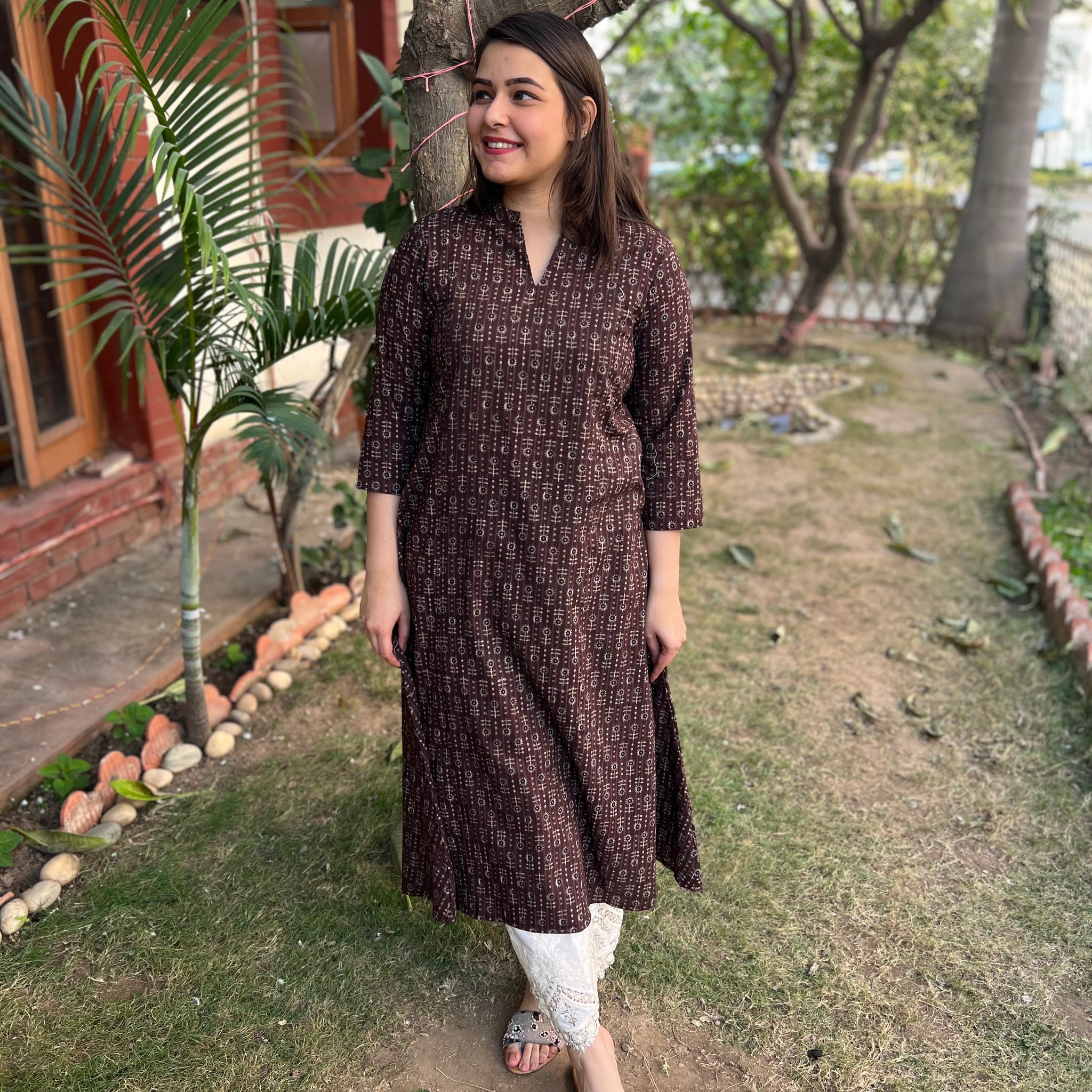 Brown buti A-Line Kurta