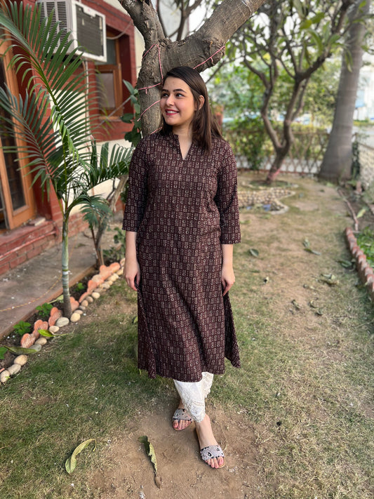 Brown buti A-Line Kurta