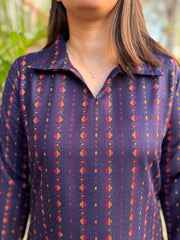 Royal blue geometric woollen Kurta