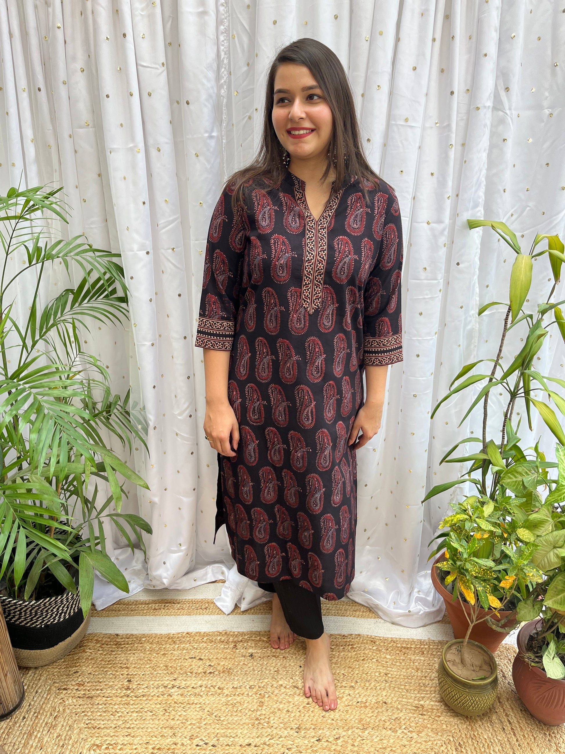 Black Kairi Ajrakh Kurta - MYSANSKRITAM