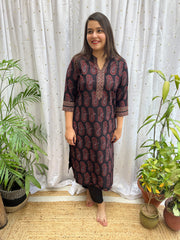 Black Kairi Ajrakh Kurta - MYSANSKRITAM