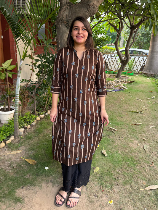 Mud Brown ban neck kurta by Sankritam