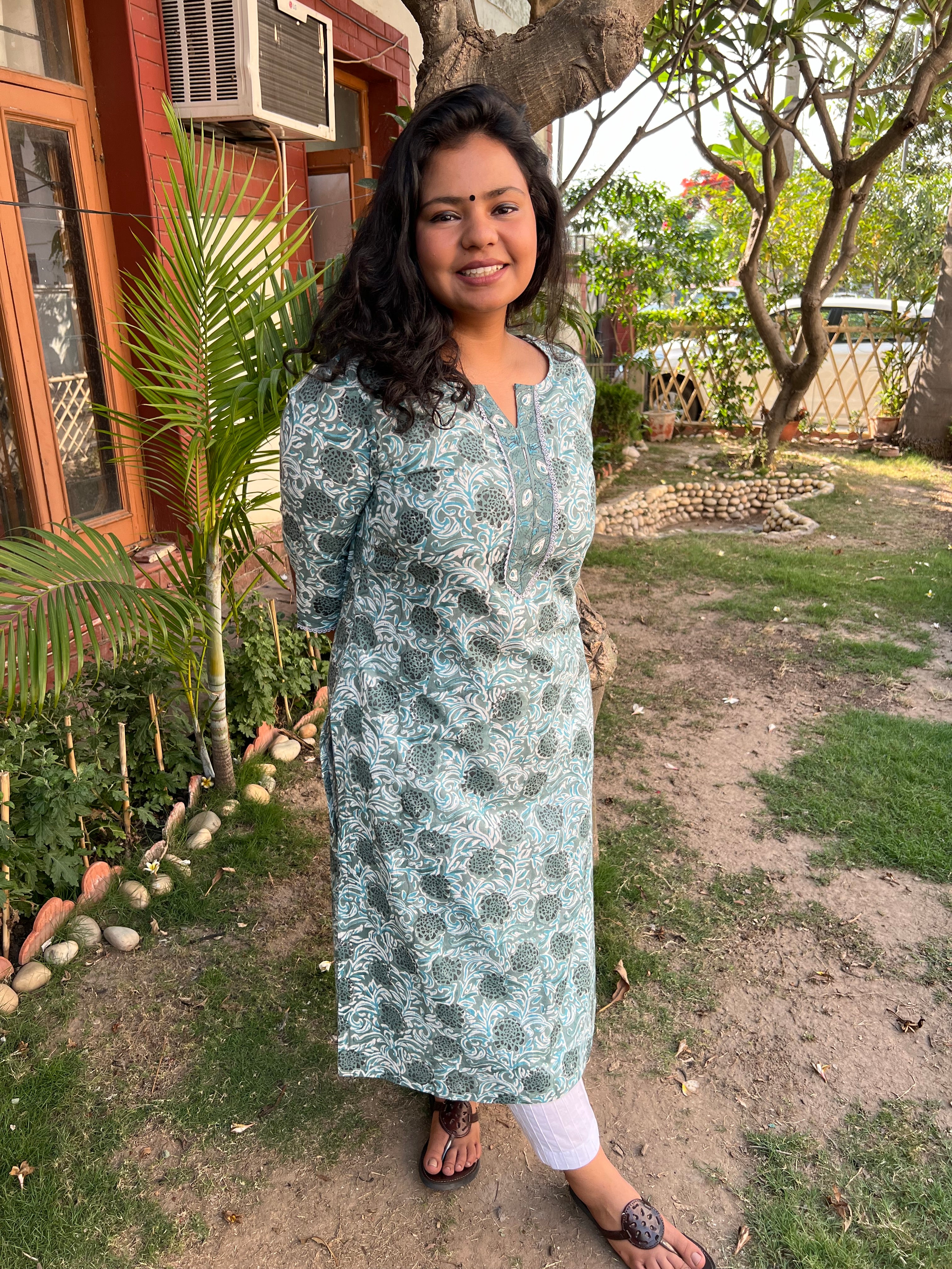 Sea Green Handblock printed kurta - MYSANSKRITAM