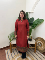 Dark Rust woollen kurta with border