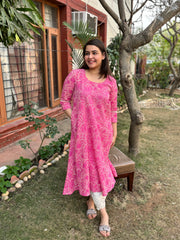 Pink textured Aline kurta with Pocket