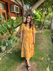 Yellow abstract Floral dress - MYSANSKRITAM