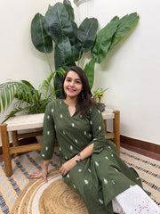 Leaf green embroidered Aline kurta