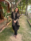 Black Woollen suit set with Shawl - MYSANSKRITAM