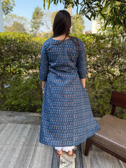 Blue Rose Aline Kurta from the back by Sanskritam