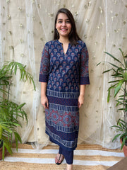 Royal Blue Ajrakh designer Kurta