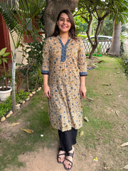 Beige jaal straight kurta by Sanskritam