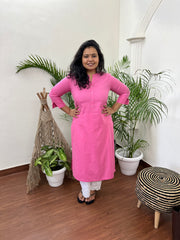 Bright pink basic kurta - MYSANSKRITAM