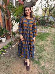 Indigo Mustard Dress by Sanskritam