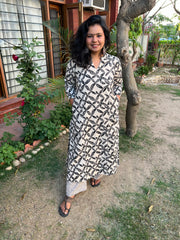 Beige black geometric Floral kurta - MYSANSKRITAM