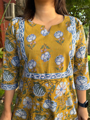 Mustard floral jaal yoke Kurta