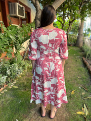 Pink White floral dress - MYSANSKRITAM