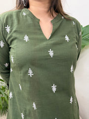 Leaf green embroidered Aline kurta
