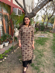 Ruhani Brown Rose Handblock Kurta