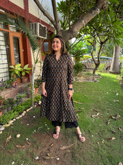Black ikkat cotton straight Kurta