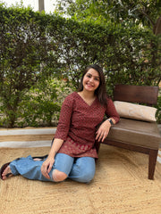 Maroon ajrakh short kurti
