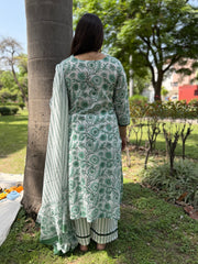 Sea Green floral handblock full suit set