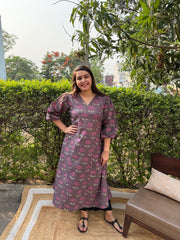 Purple floral Aline kurta with pockets