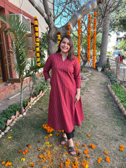 Maroon south cotton zig zag kurta