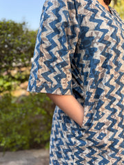 Indigo Zig Zag Bagru Top Pocket by MySanskritam