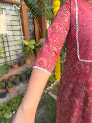 Peach sanganeri kurta with yoke