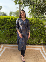 Dark blue overall floral kurta