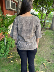 Beige black geometric top - MYSANSKRITAM