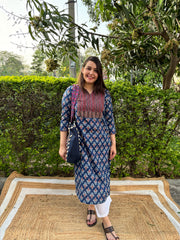 Blue Sanganeri yoke kurta