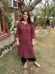 Maroon jaal ajrakh kurta