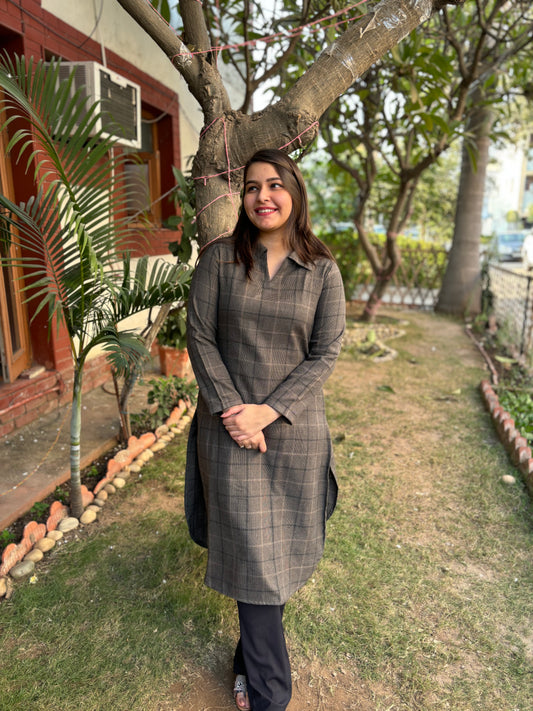 Grey Checks woollen kurta