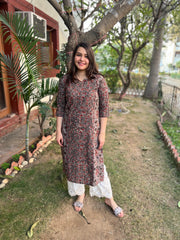 Brown floral kali kurta