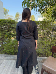Black A-line South Cotton Kurta from the back by Sanskritam