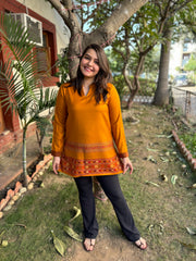 Mustard Kullu border woollen short kurti