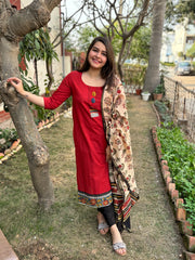 Maroon Button kurta with Chanderi Duppata