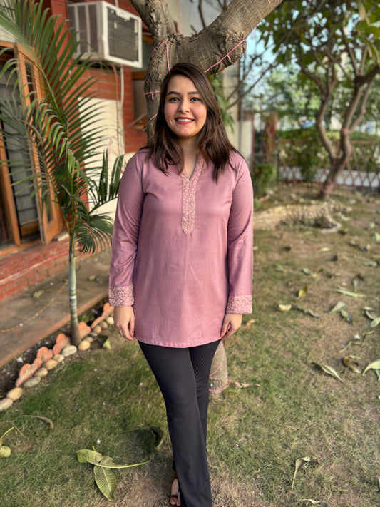 Onion pink Woollen short kurti