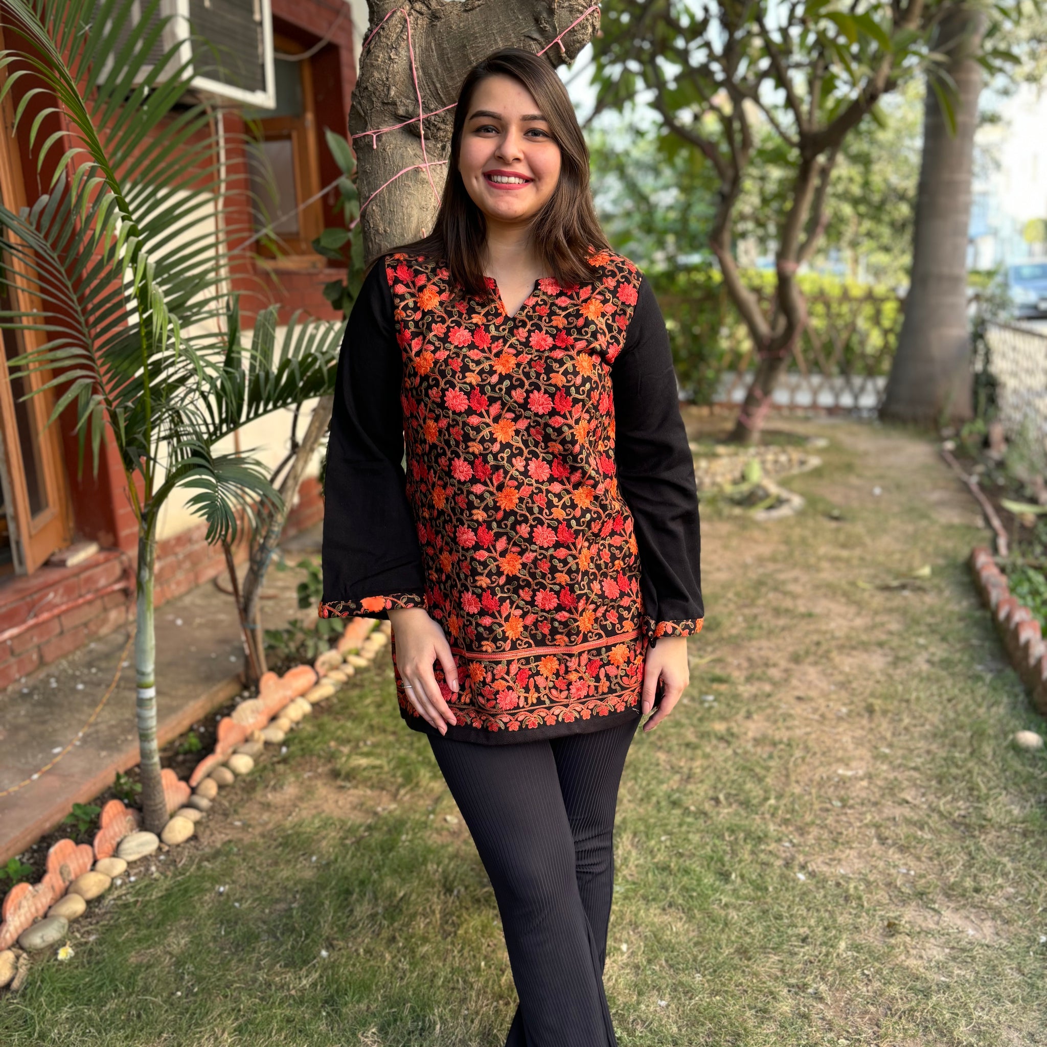 Black Kanni embroidered short kurti