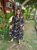 Black Floral dress with pockets - MYSANSKRITAM