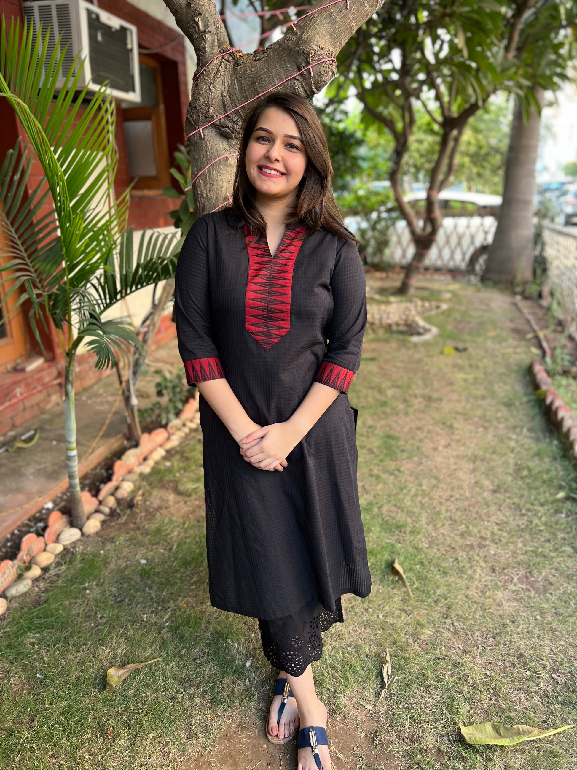 Black Border kurta with South cotton ajrakh duppata - MYSANSKRITAM